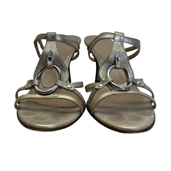 Talbots Women’s Metallic Leather With Ring Accent Heeled Sandals Size 9.5 M - Picture 2 of 9